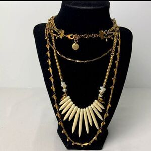 Stella And Dot Zuni Gold Tone Layered Multi Strand W/ Spikes Necklace